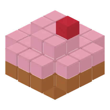 A cupcake built from voxels.